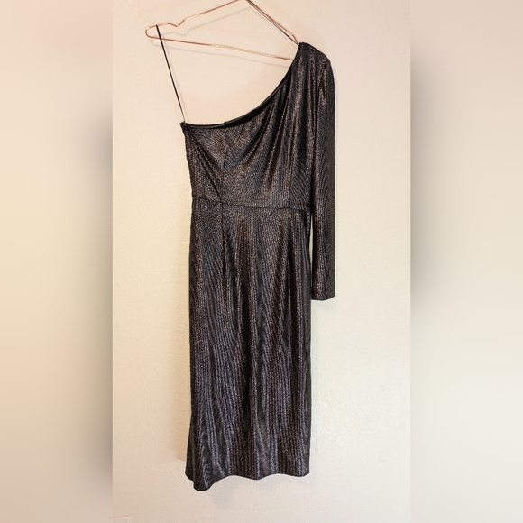 Aidan Shimmering One-Shoulder Metallic Dress by Aidan Mattox - Picture 7 of 10